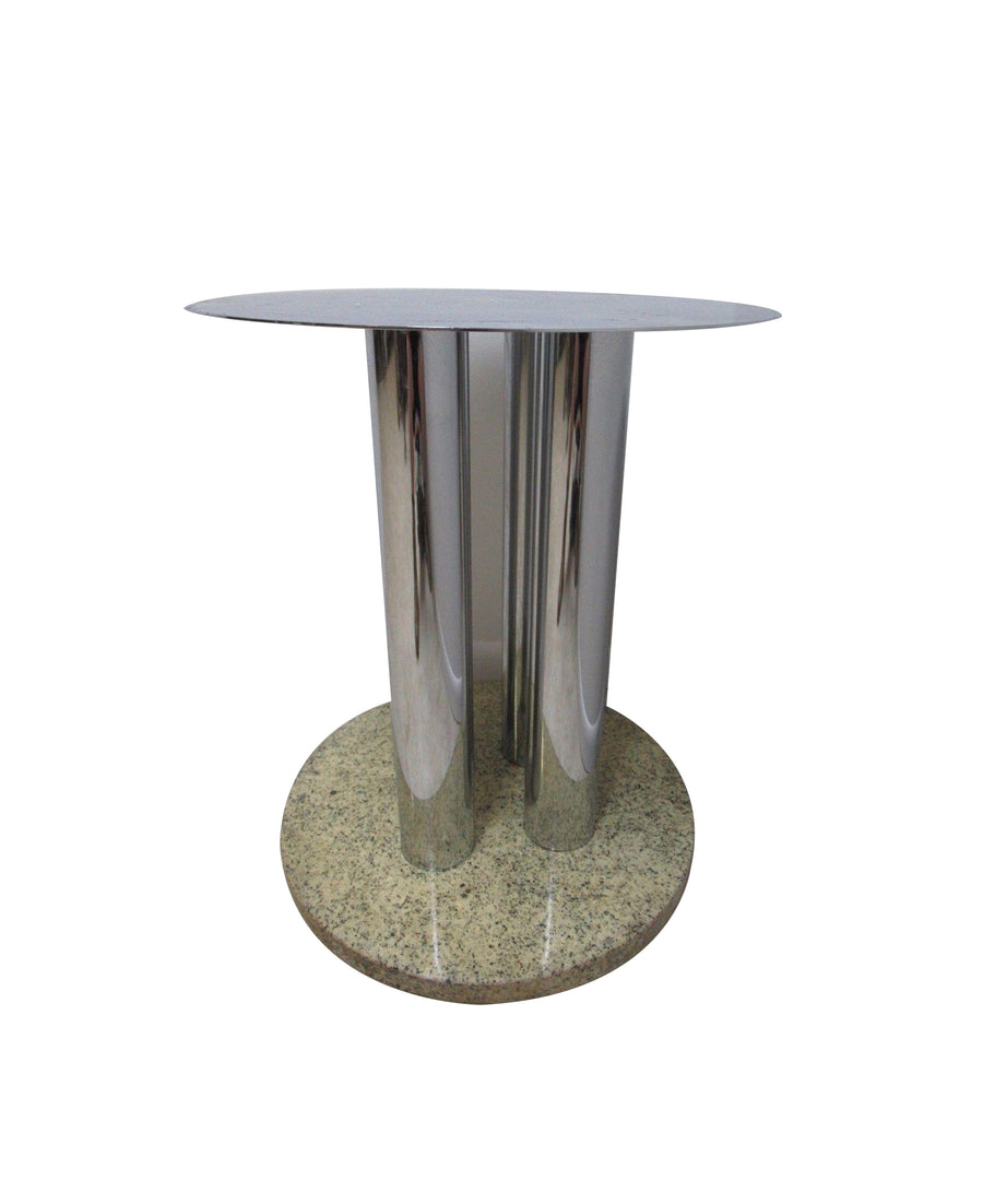 Vintage Chrome & Marble Round Pedestal Dining Table