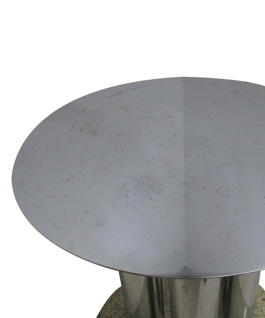 Vintage Chrome & Marble Round Pedestal Dining Table - Sample