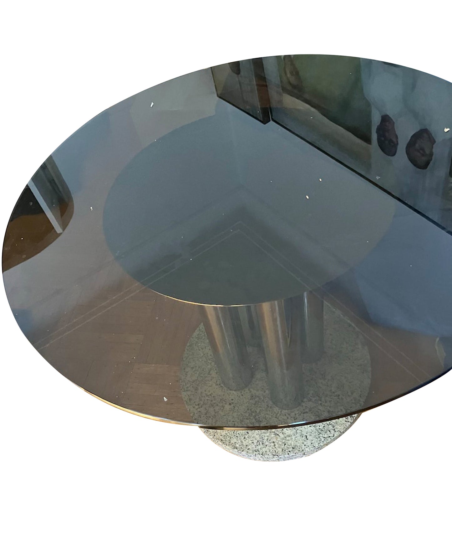 Vintage Chrome & Marble Round Pedestal Dining Table - Sample