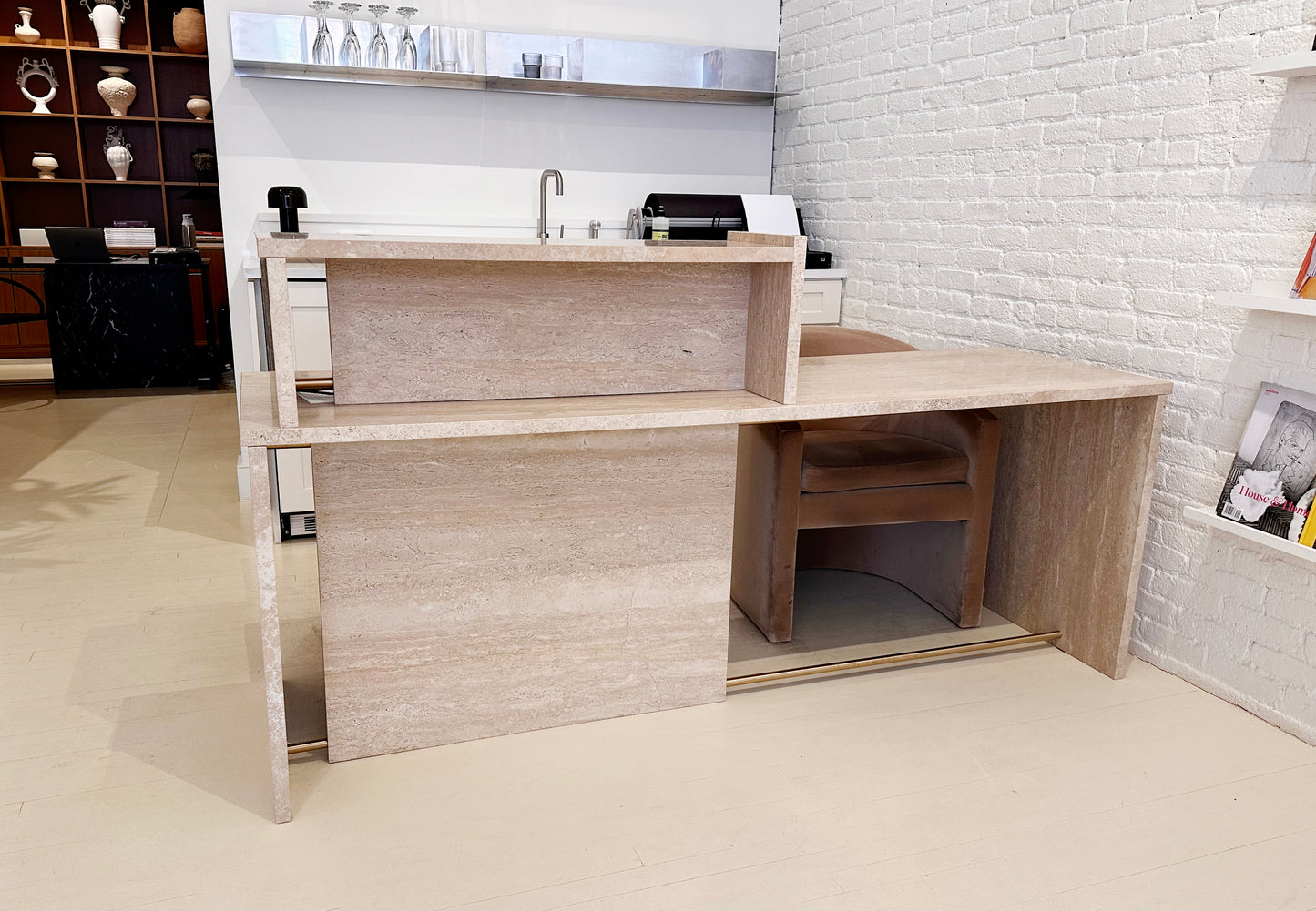 Segment Desk and Partition (Custom) - Travertine - Sample