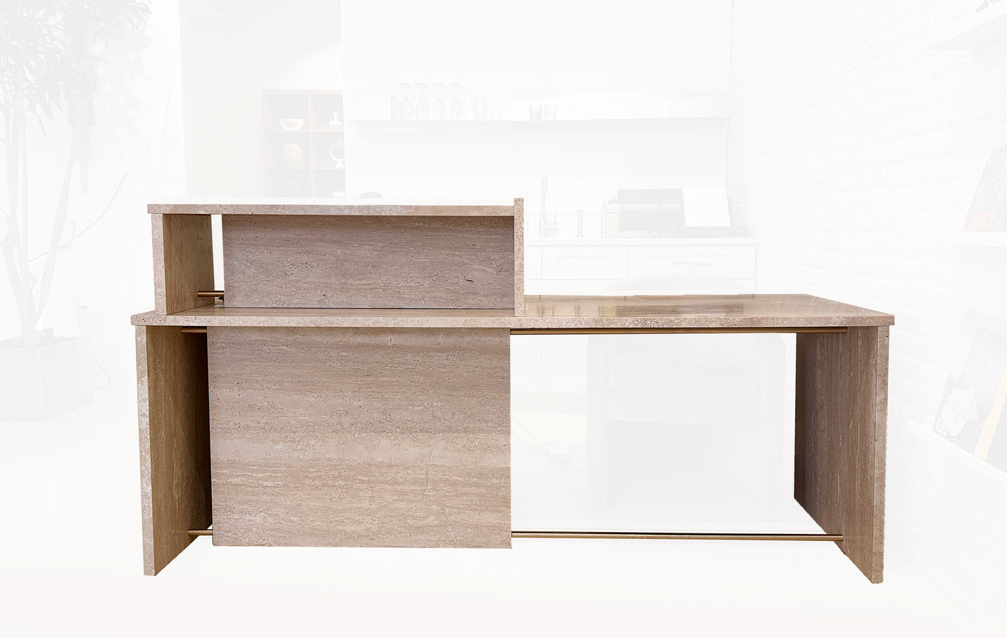 Segment Desk and Partition (Custom) - Travertine - Sample