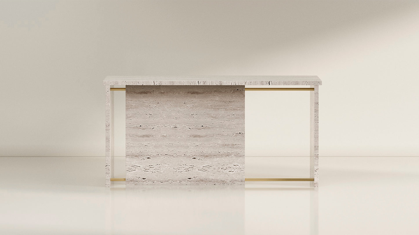 Segment Desk and Partition (Custom) - Travertine - Sample