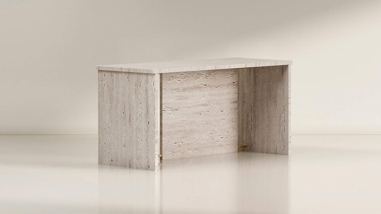 Segment Desk and Partition (Custom) - Travertine - Sample