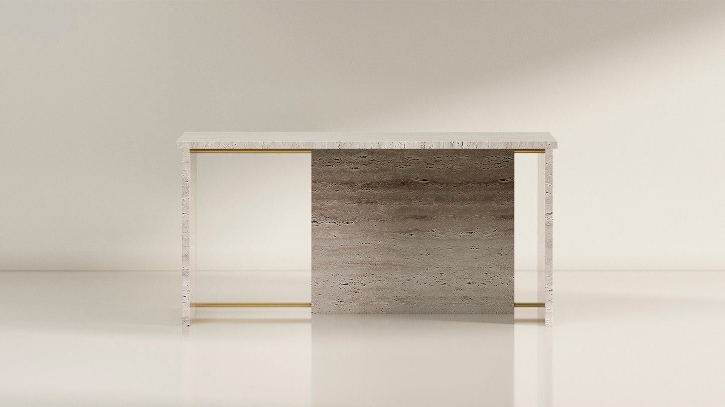 Segment Desk and Partition (Custom) - Travertine - Sample