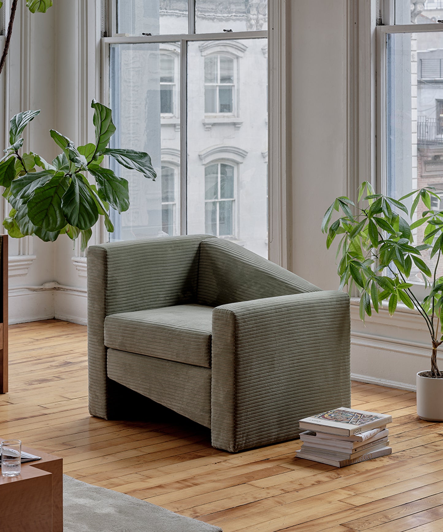 Level Lounge Chair, Light Green Corduroy - Sample
