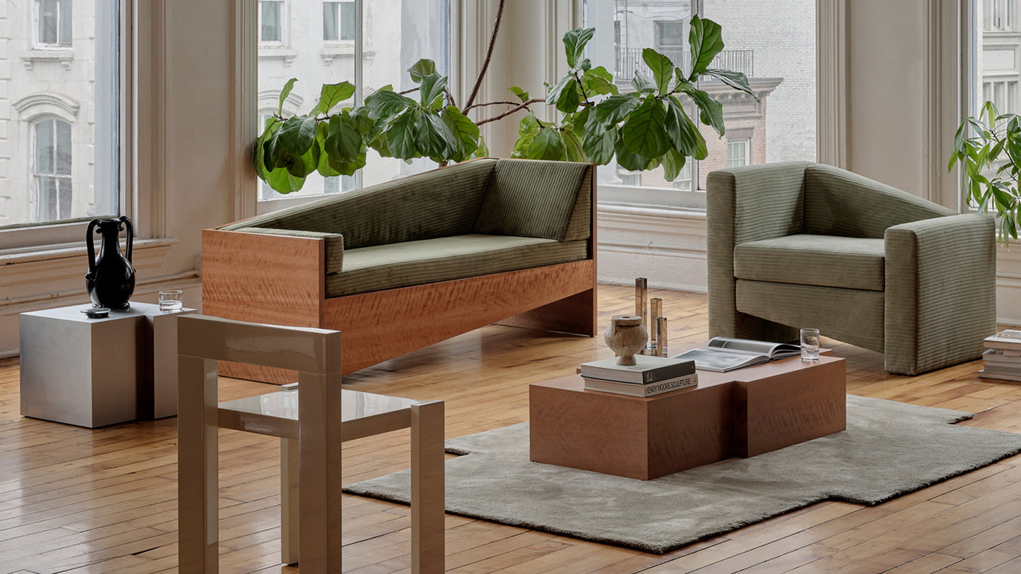 Level Wood Sofa - 72" - Green Corduroy - Sample