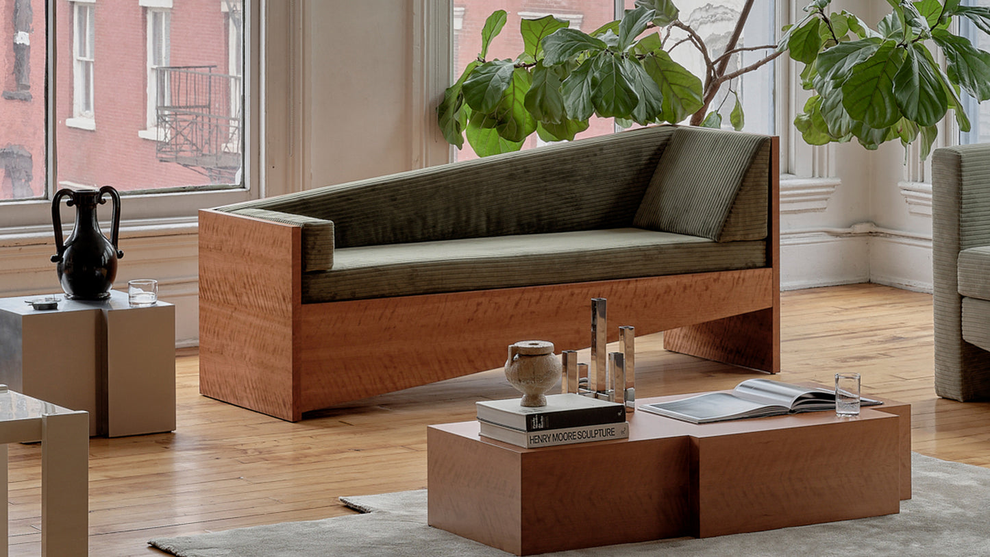 Level Wood Sofa - 72" - Green Corduroy - Sample