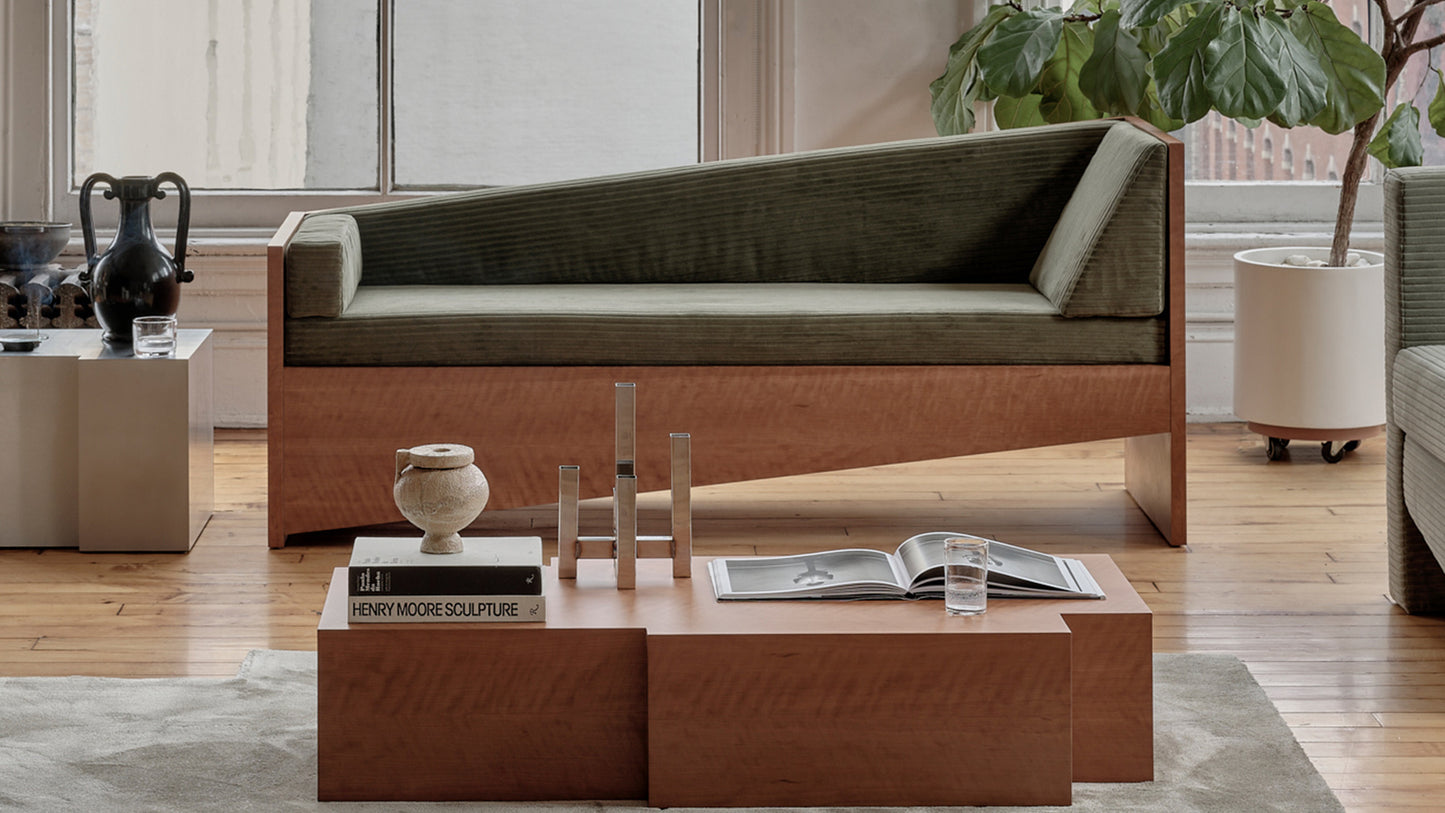 Level Wood Sofa - 72" - Green Corduroy - Sample