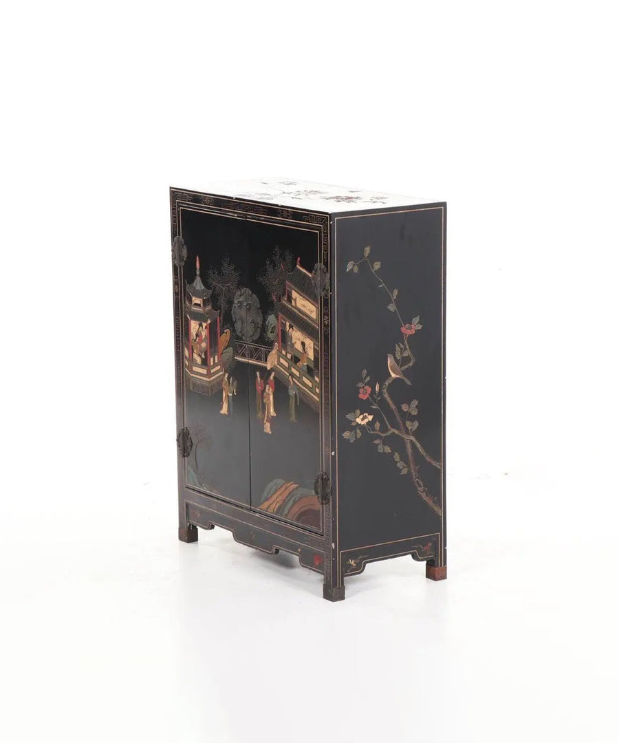 Antique Chinoiserie Black Lacquer Cabinet