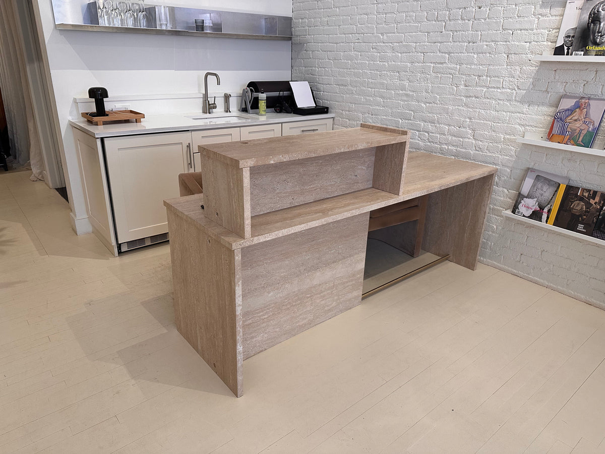 Segment Desk and Partition (Custom) - Travertine - Sample