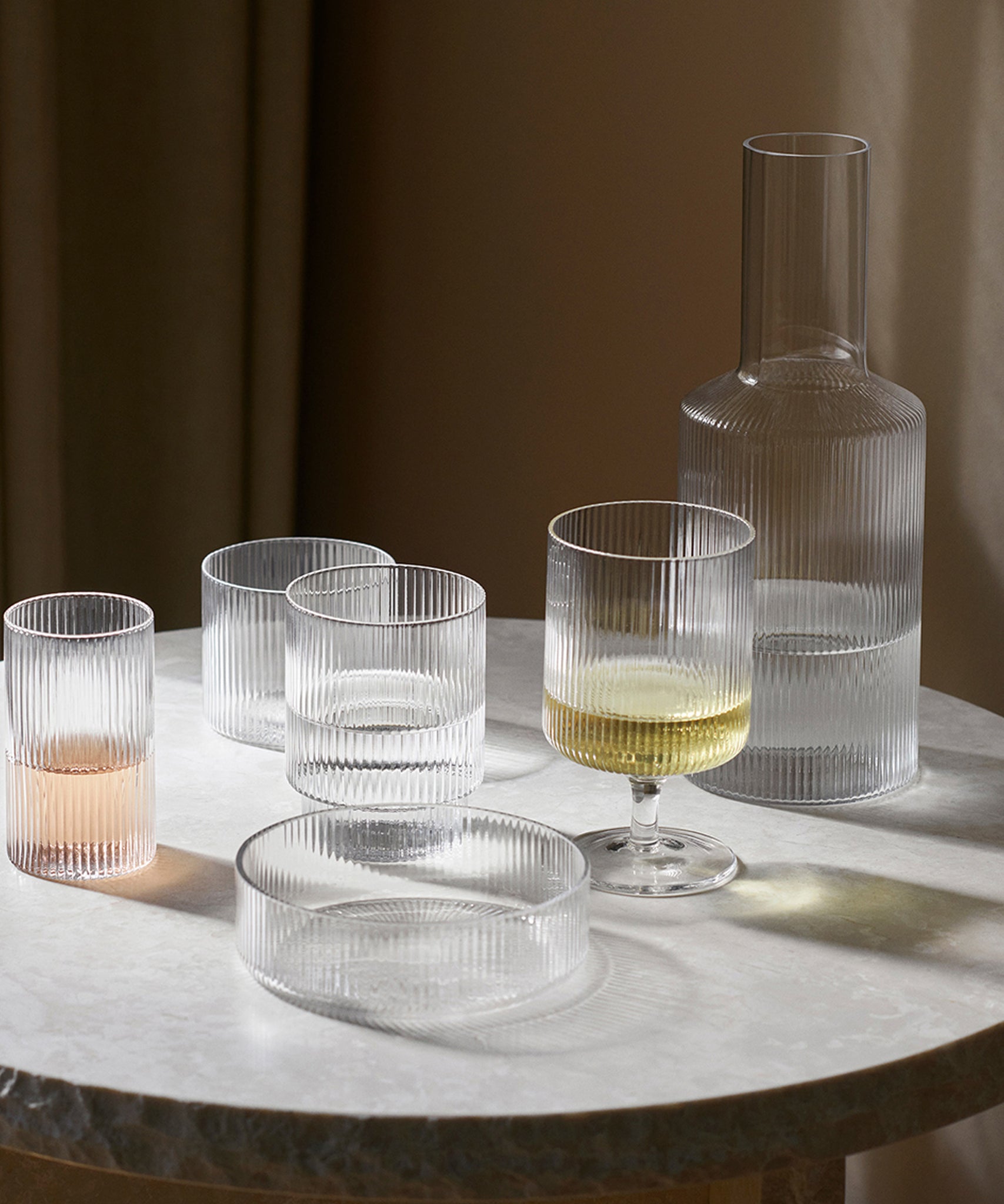 Ripple Carafe Set, Elegant in mouth-blown and ribbed glass
