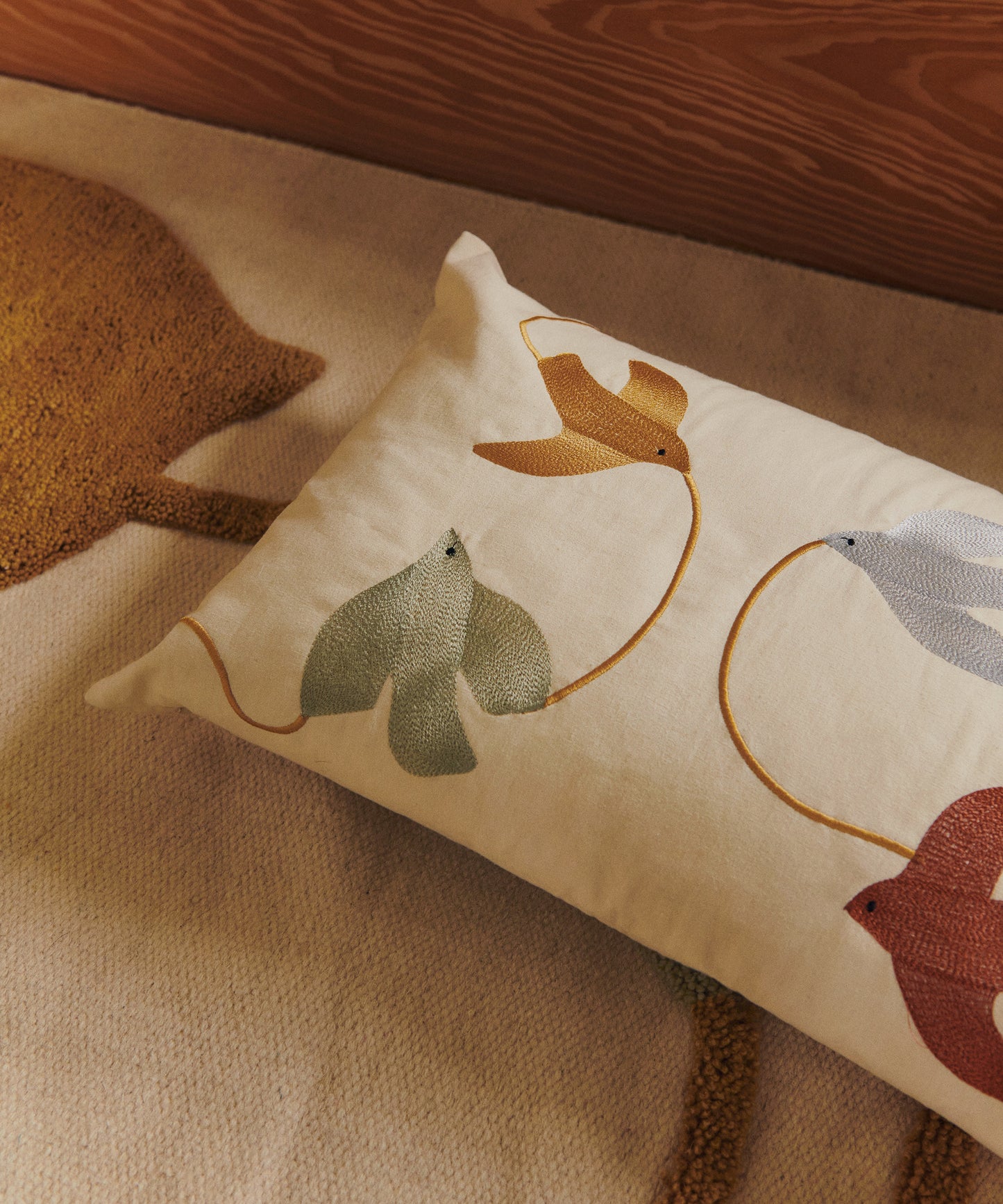 Swif Bird Embroidered Cushion, Rectangular